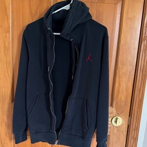 Jordan Men's Black Zip-Up Sweater with Red Logo